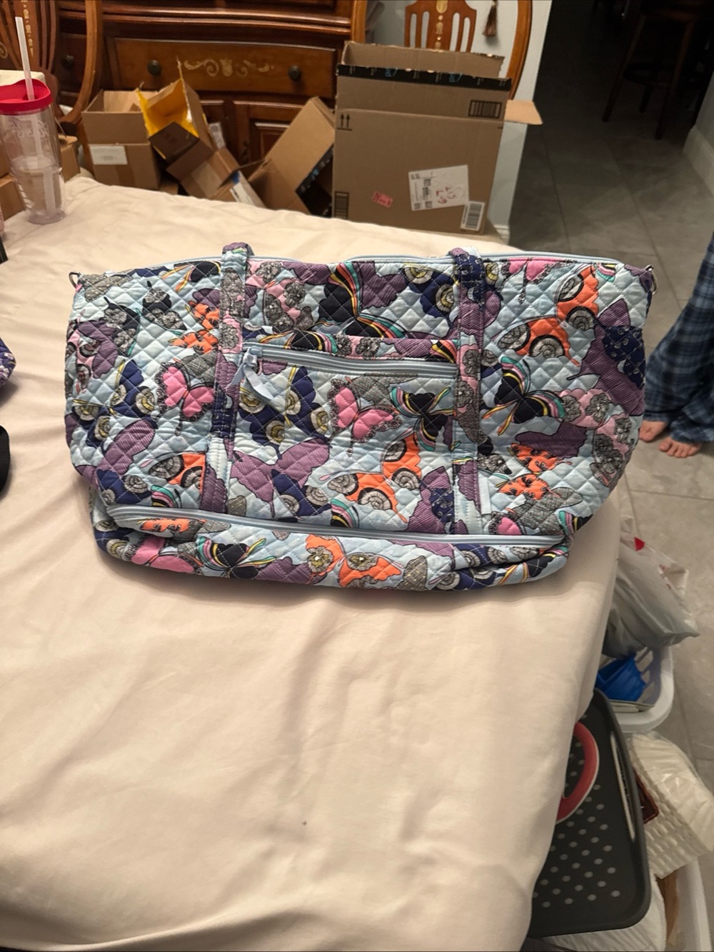 Quilted Multicolor Tote Bag - Floral Pattern